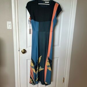 Aritzia Black and Teal Maxi Dress with Coral Highlights